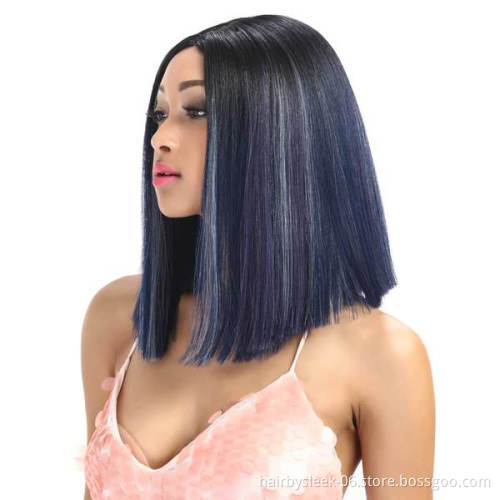 Shakia Baby Pink Ombre Middle Part Blunt Cut 14 Inches Short Bob Straight Hair Synthetic Lace Front Wigs for black woman